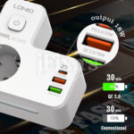 EU lopov | adapter 2 uticnice 2500W + 2xUSB QC3.0 18W + USB-C PD 20W Ldnio SE2337 - Slika 4